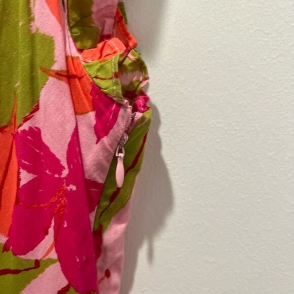 Taylor Lawn Printed Pink Sundress with Flutter Sleeves and V-Neck Large - Picture 7 of 9